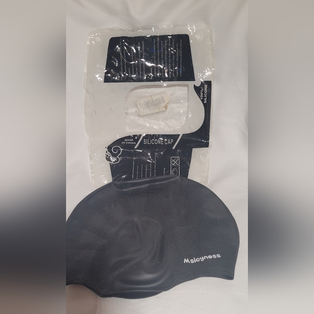 Msigyness Black Silicone Swim Cap & Silicone Headband
